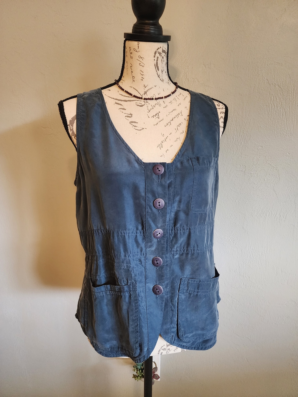 J. Jill 100% Silk Slate Blue Button-Front Women's Vest
